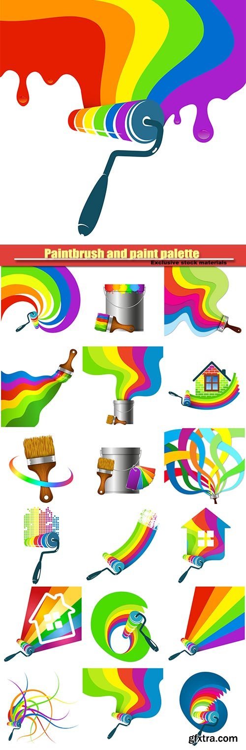 Roller for paint color, paintbrush and paint palette, symbol for business