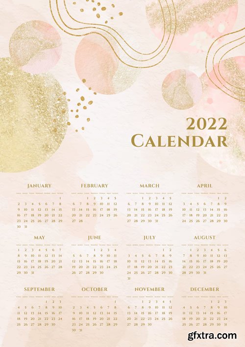 Watercolor 2022 Calendar Vector Template
