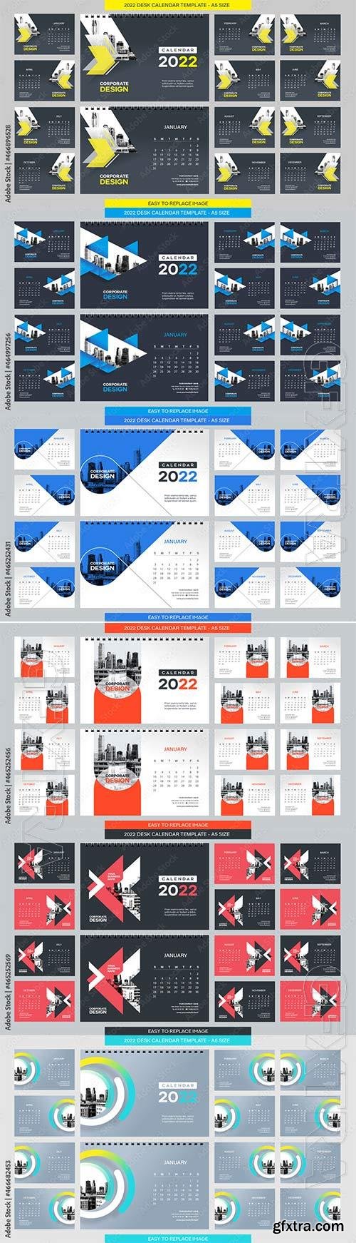 2022 Desk Calendar template - 12 months included - A5 Size