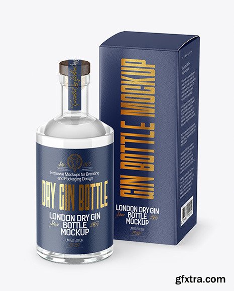 Clear Glass Gin Bottle with Box Mockup 60827