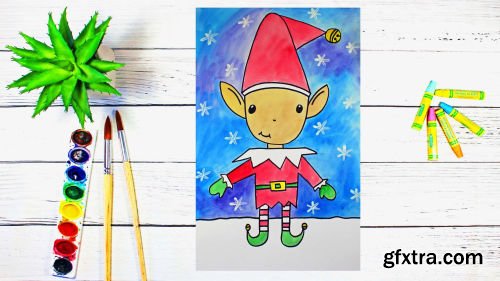 Art for Kids: Learn How to Draw and Watercolor Paint a Christmas Elf