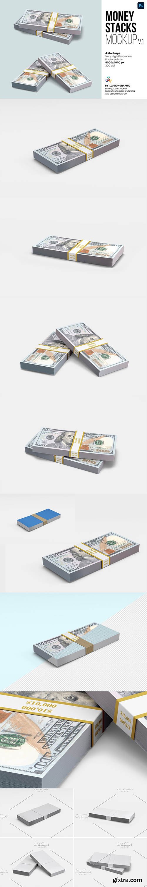 CreativeMarket - Money Stacks Mockups v.1 - 4 views 6694898
