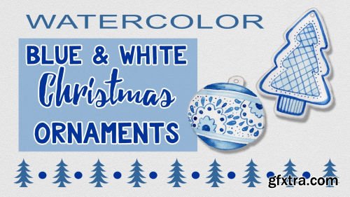 Watercolor Blue & White Christmas Ornaments