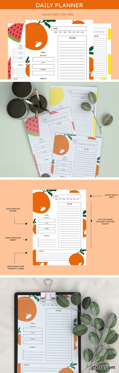 Cute Fruits - A4/A5 Daily Planner Printable Templates