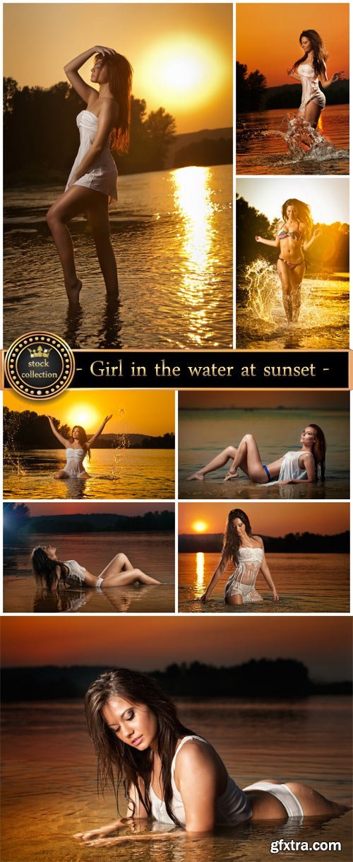 Girl in the water at sunset