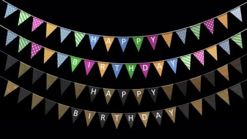 Videohive - Loop Holiday Flags with the Inscription Happy Birthday Hanging on a Rope with Alpha Channel - 35176655 - 35176655