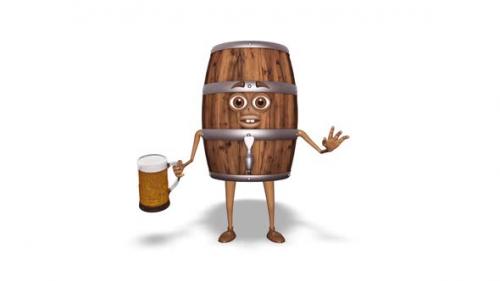 Videohive - Wooden Barrel Holds Beer Loop On White Background - 35161928 - 35161928