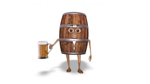 Videohive - Cartoon Wooden Barrel Walking Beer Loop On White Background - 35161932 - 35161932
