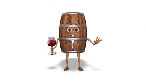 Videohive - Cartoon Wooden Barrel Shows Glass With Wine Loop On White Background - 35161934 - 35161934
