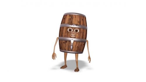 Videohive - Cartoon Wooden Barrel Looks Around Loop On White Background - 35161935 - 35161935