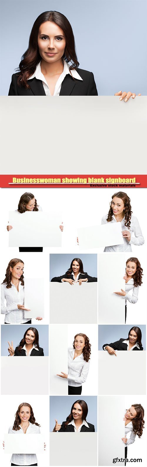 Businesswoman showing blank signboard