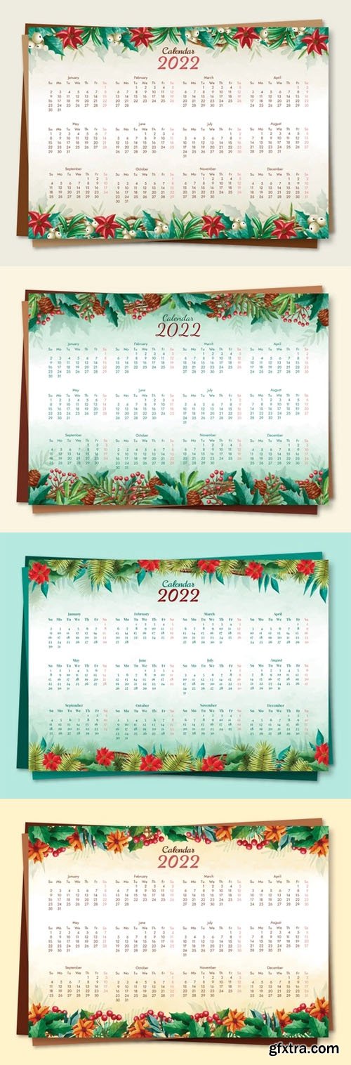 Watercolor Floral 2022 Calendars Vector Templates