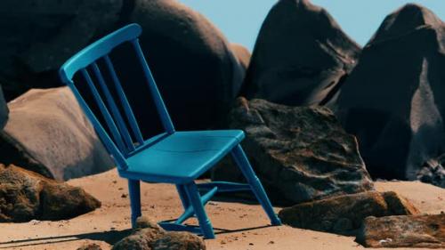 Videohive - Retro Blue Wooden Chair on the Beach - 35250978 - 35250978