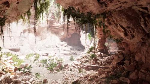 Videohive - Inside a Limestone Cave with Plants and Sun Shine - 35250998 - 35250998