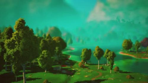 Videohive - Cartoon Green Forest Landscape with Trees and Lake - 35251041 - 35251041
