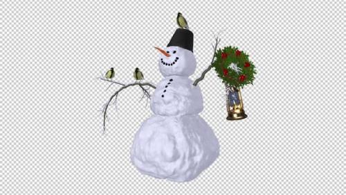 Videohive - Christams Snowman - Lantern,Titmice, Wrench - Windy Shaking Loop - Alpha Channel - 35254846 - 35254846