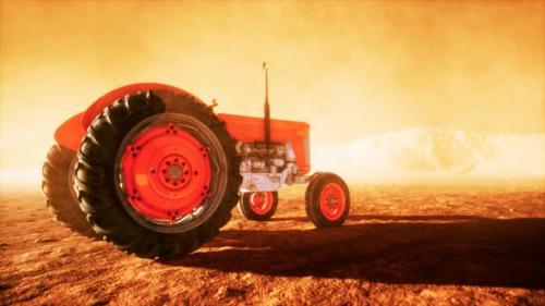 Videohive - Vintage Retro Tractor on a Farm in Desert - 35259443 - 35259443