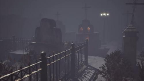 Videohive - Very Old Misty and Creepy Graveyard in Fog at Night - 35259470 - 35259470
