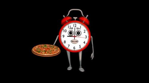 Videohive - Alarm Clock Shows Pizza Loop On Alpha Channel - 35261482 - 35261482