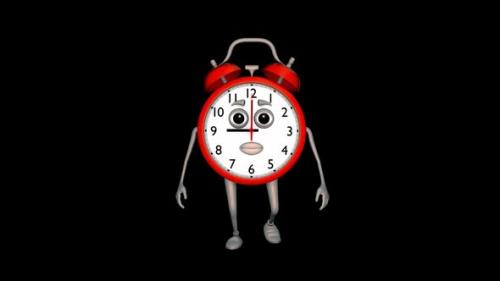 Videohive - Cartoon Alarm Clock Walking Loop On Alpha Channel - 35261485 - 35261485
