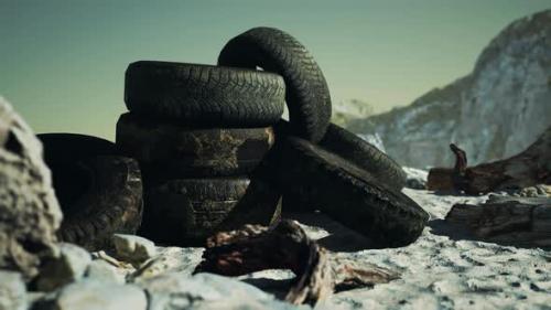 Videohive - Old Tire on the Seashore and Pollution of Nature - 35266209 - 35266209