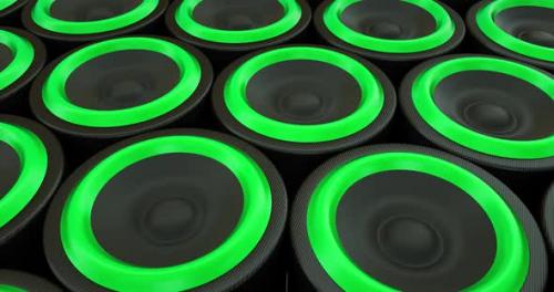 Videohive - bass subwoofer hi-fi stereo speakers dance beat music Red blue loop background 4k green - 35244674 - 35244674