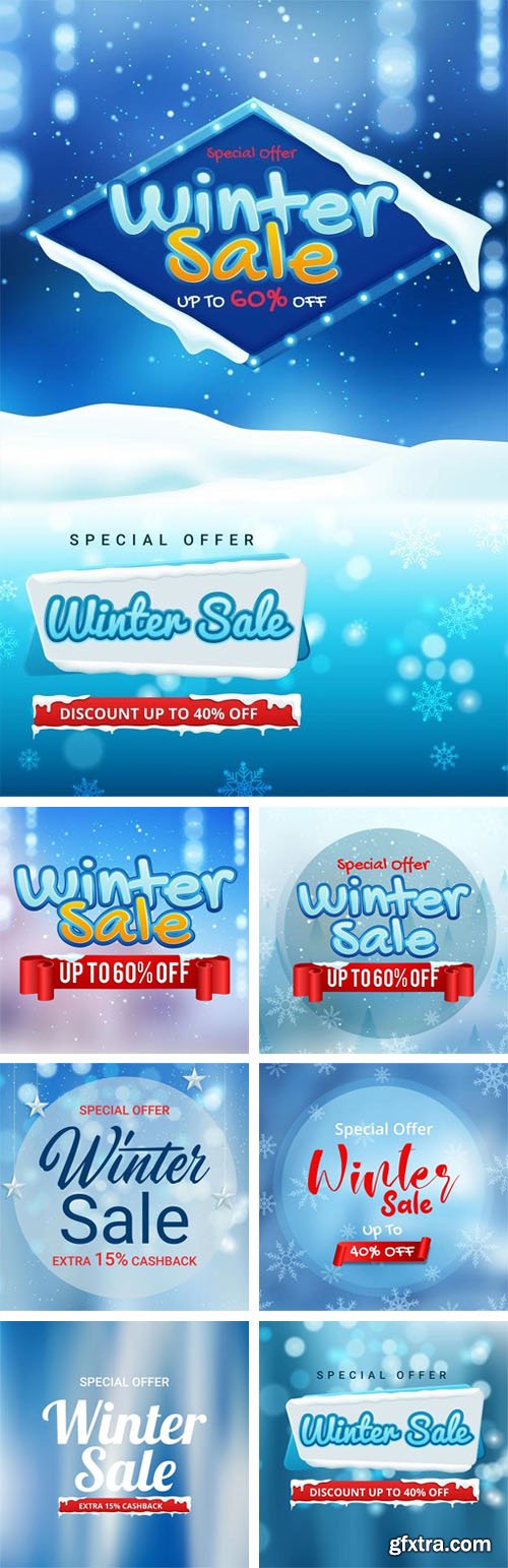 Winter Sales Banners & Backgrounds Collection - 8 Vector Templates 