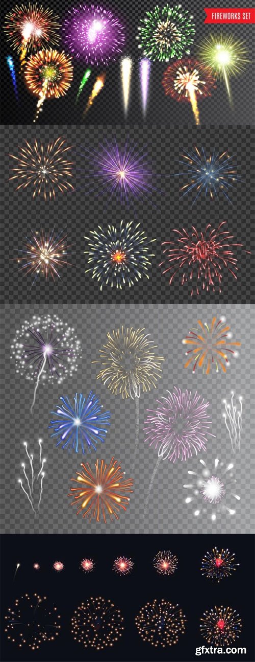 Realistic Festive Fireworks Collection Vol.2 - 7 Vector Templates