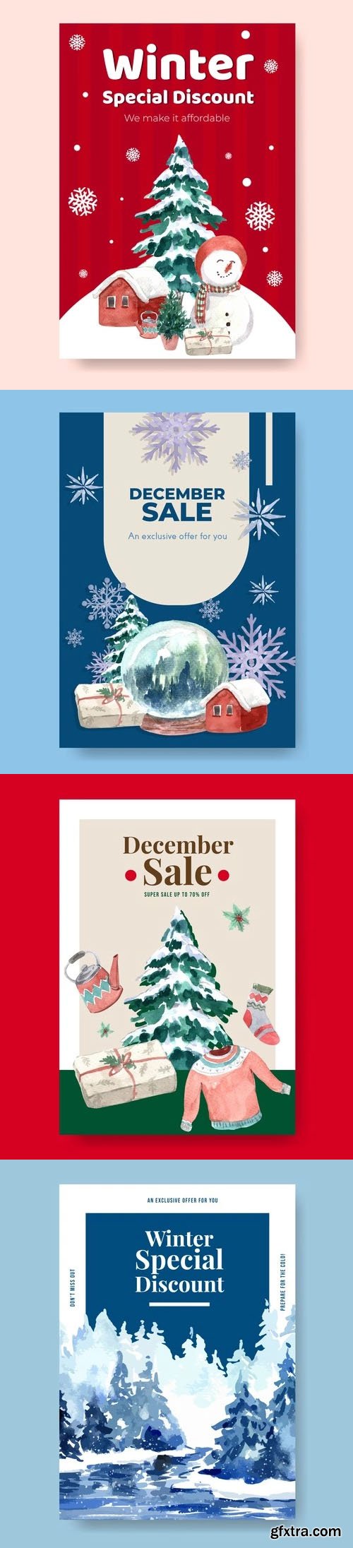 Hand Drawn Winter Sales Posters Collection Vol.2 - 8 Vector Templates