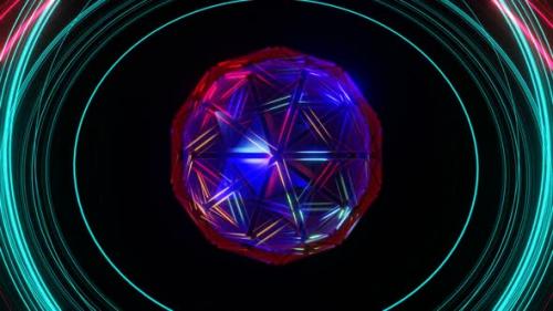 Videohive - Vj Loop Animation Of The Rotation Of A Crystal Neon Ball Surrounded By Neon Rotating Rings 02 - 35359814 - 35359814