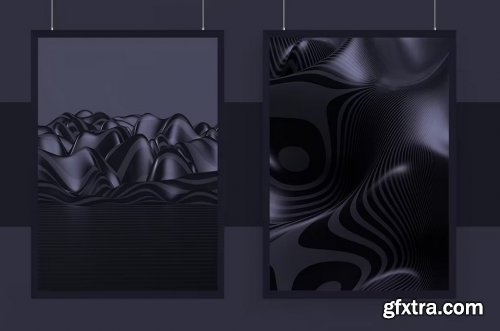 3D Abstract Wavy Lines Black Backgrounds 12xJPG