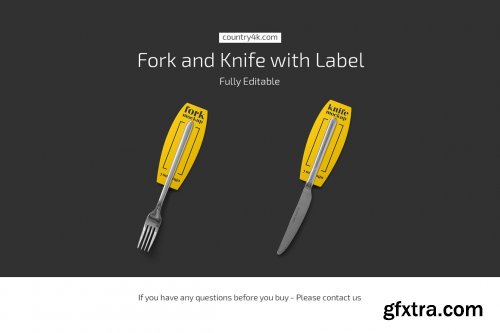 CreativeMarket - Fork and Knife with Label Mockup 6694939