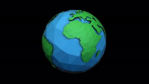 Videohive - 4K Low poly rotating earth globe isolated with alpha - 35310763 - 35310763