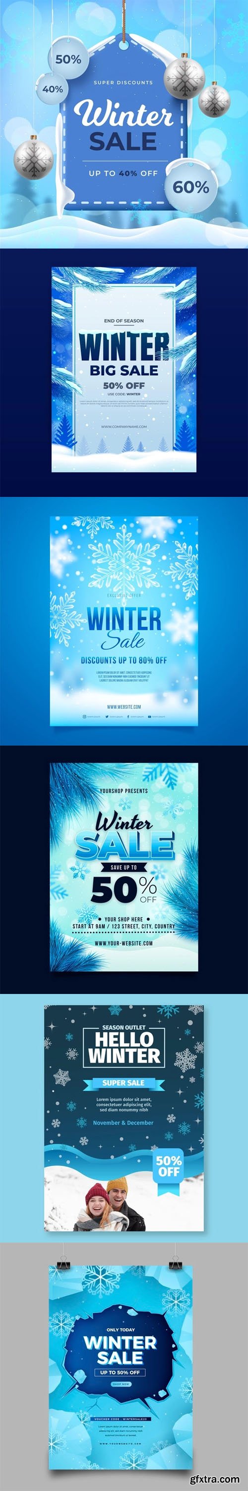 Realistic Winter Sales Posters Collection Vol.3 - 6 Vector Templates