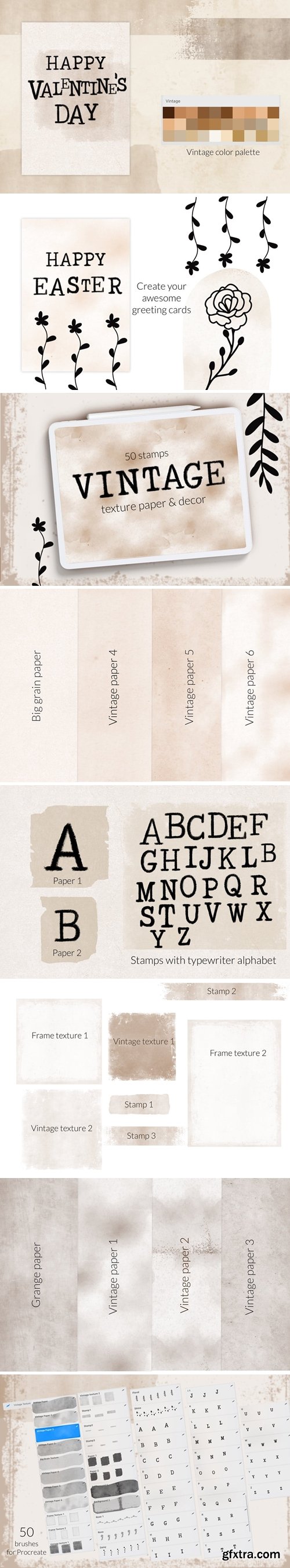 Vintage texture paper brushes. Typewriter letters