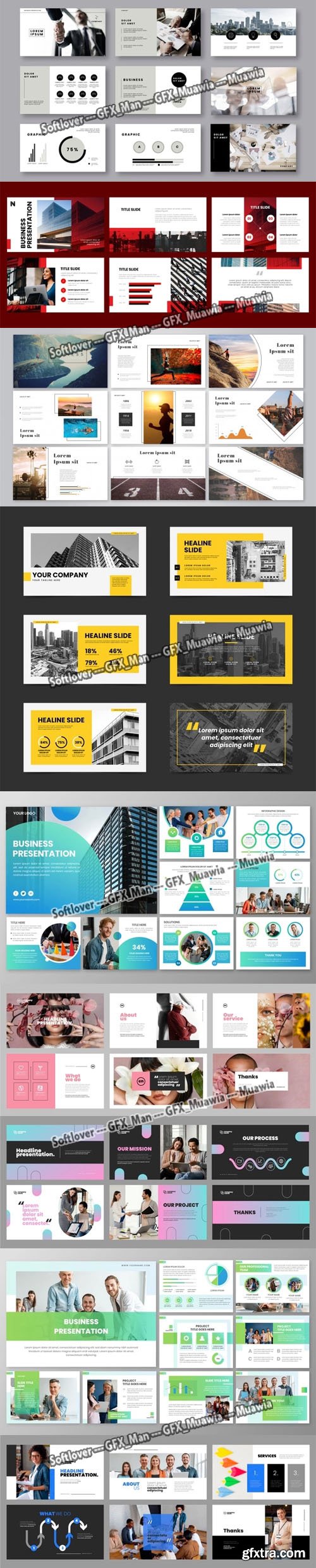 60+ Business Presentation Slides Collection - 9 Vector Templates