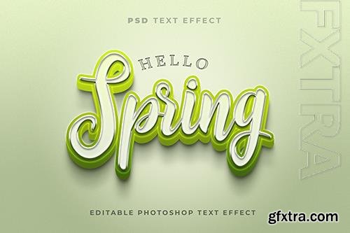 3d hello spring text effect template with green color psd