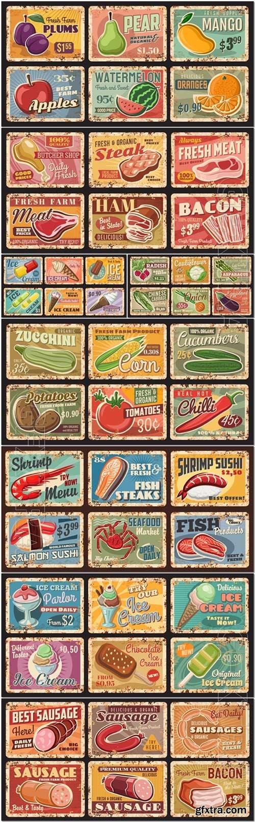 Vintage food advertising posters vector set