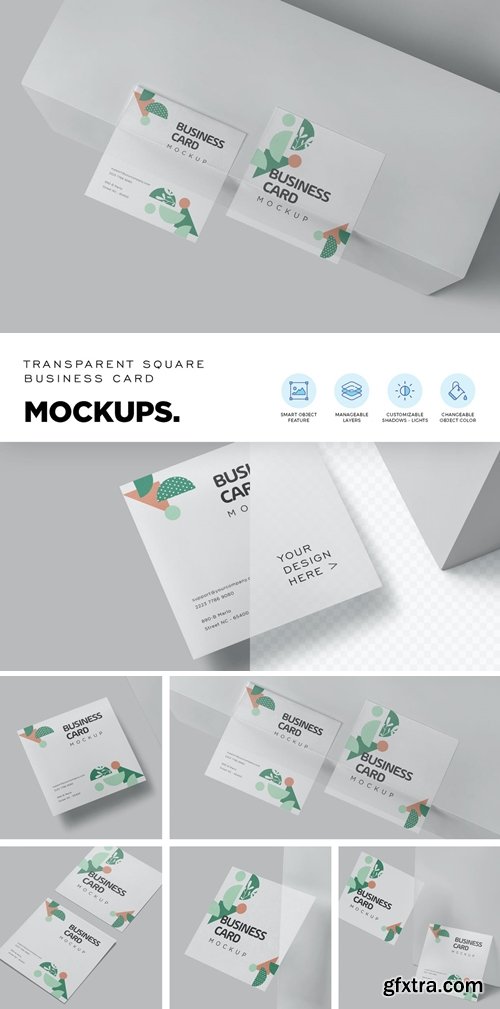 Square Clear Visiting Card Mockups