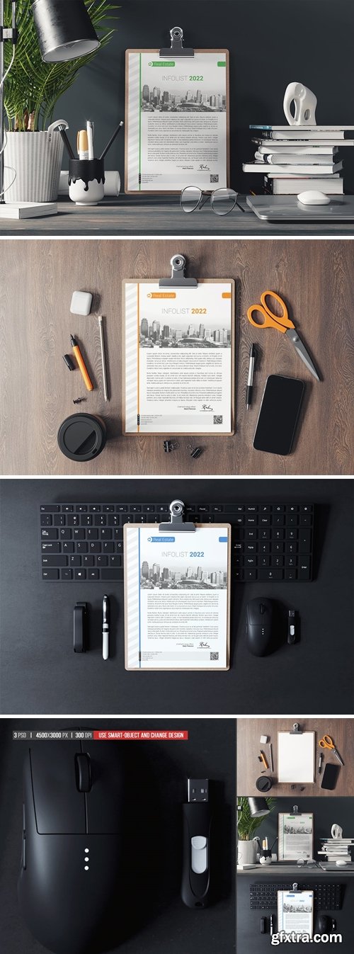 Clipboard With A4 Paper Mockup