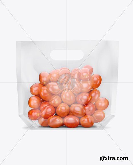 Glossy Transparent Stand-Up Pouch W/ Tomatos Mockup 33292