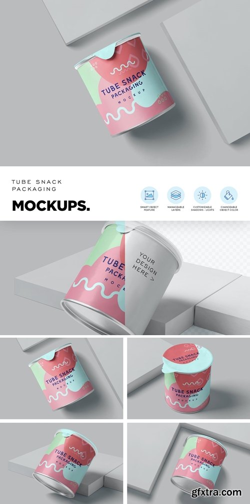 Tube Snack Packaging Box Mockups