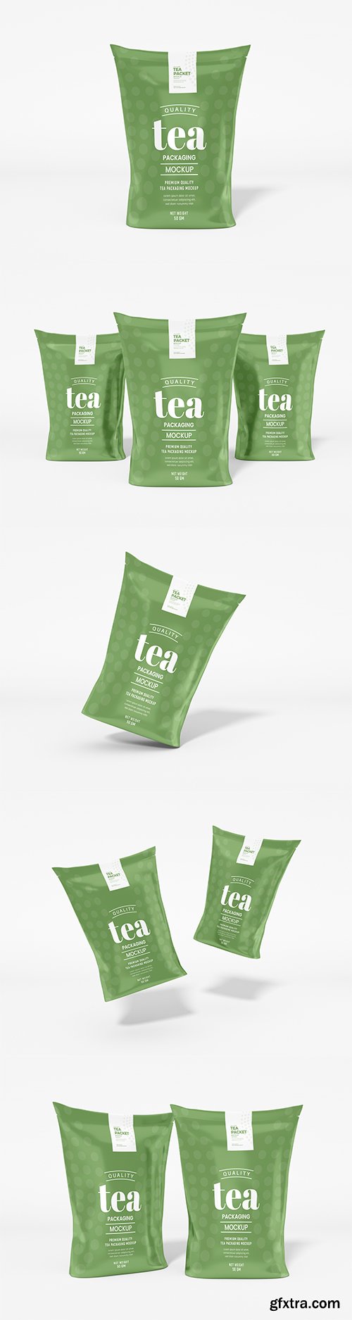 Glossy foil tea bag packaging mockup