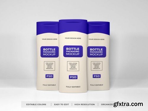 Realistic lotion cream and shampoo bottle mockup