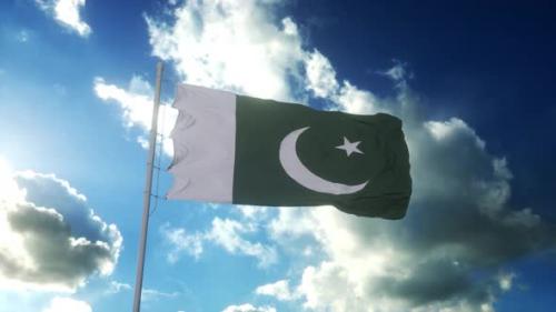 Videohive - Flag of Pakistan Waving at Wind Against Beautiful Blue Sky - 35603389 - 35603389