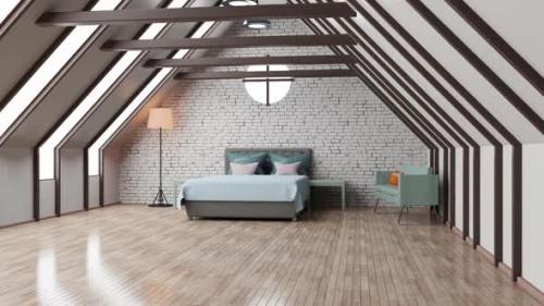 Videohive - 3D Animation of a bedroom in an attic apartment - 35581786 - 35581786
