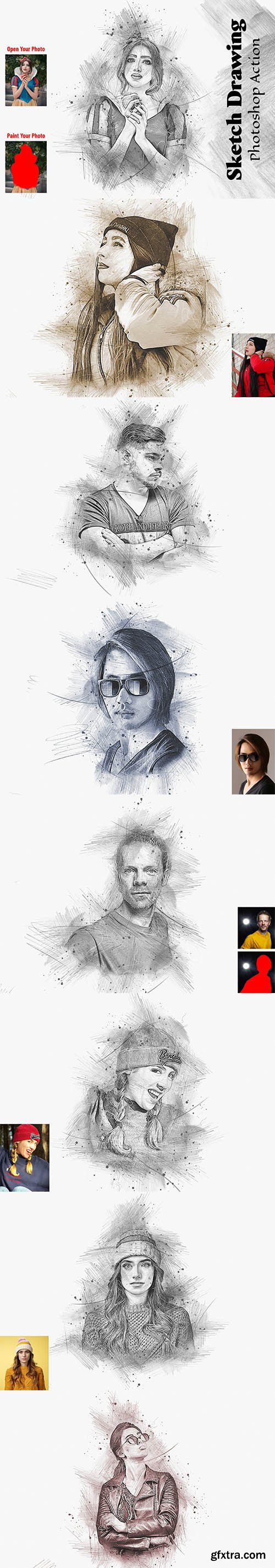 CreativeMarket - Sketch Drawing Photoshop Action 6884741