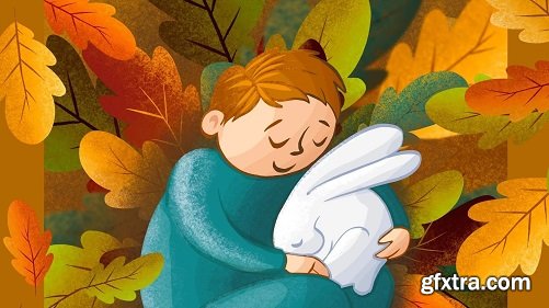 Easy Procreate Children Illustration - Baby Boy and Bunny Dreaming TWO FREE BRUSHES
