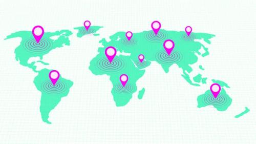 Videohive - Cyan Color World Map Location Tracking Animated On White Background - 35812425 - 35812425