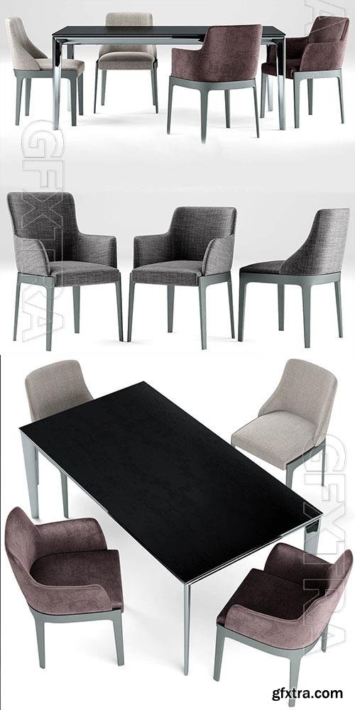 3D Models Table with armchairs 012